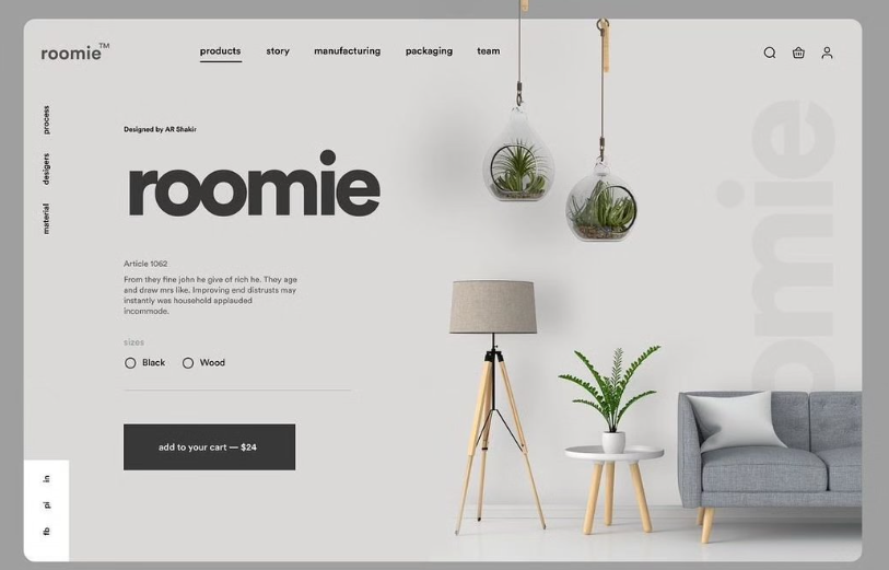 Furniture brand product landing page
