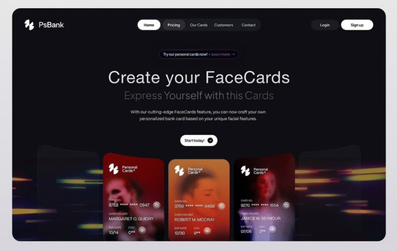 Fintech card product landing page