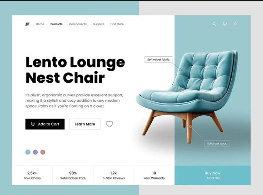 Furniture product page with teal accent